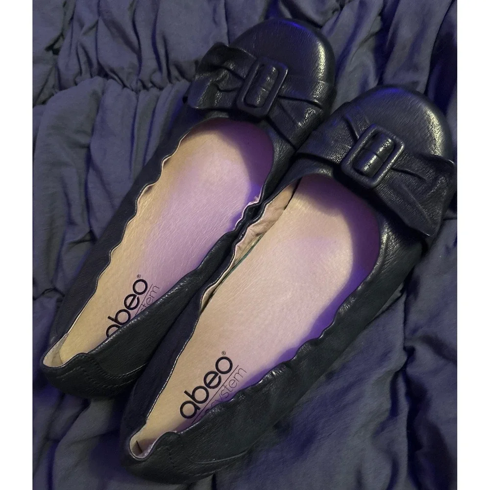 Abeo Womens Black Leather Tabitha Ballet Flats Buckle BioSystem Comfort Shoes 10